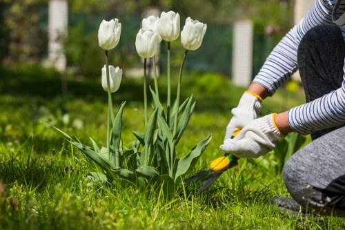 Gardening team preparing a service agreement for a garden visit